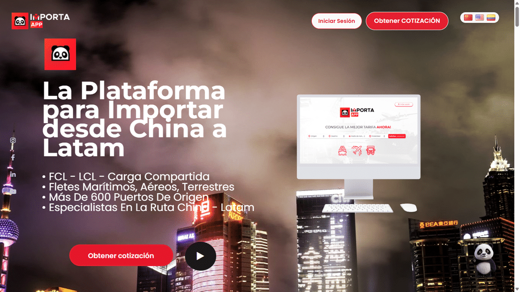 Abre tu Cuenta en Importa App Gratis y Cotiza en 30 Segundos: Importar Puede Ser Tan Fácil Como Pedir Comida 1 Cuenta en Importa App: cotizador para comparar operadores logísticos y precios de flete desde China